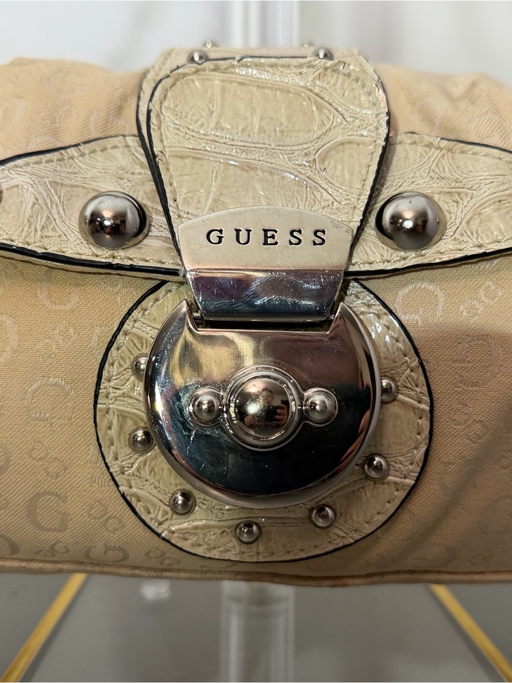 GUESS Cream Studded Logo Shoulder Bag #Y2K - Picture 2 of 8